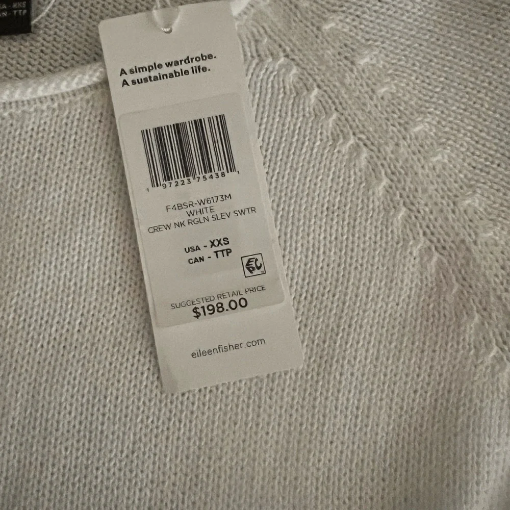 NWT $198 Eileen Fisher White Raglan Sleeve Sweater Size XXS Cotton - Picture 5 of 11